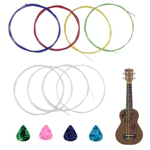 MOLZINY Set di 2 corde per ukulele in nylon con 4 corde, per ukulele da concerto/soprano/tenore, leggere, con plettri in celluloide