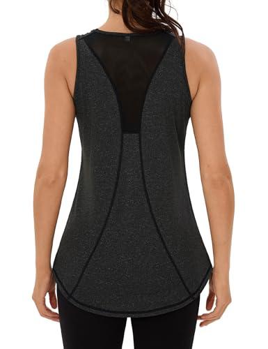 Wayleb Donna Canotta Sportiva Maglietta con Girocollo Senza Maniche Tank Top in Rete Running Fitness Palestra Yoga Sportive Canotte Sporttop, Nero M