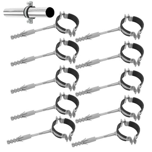 10 Pezzi Fascette Stringitubo 40-50 mm in Acciaio Zincato con Viti Prigioiere e Tasselli, Rivestimento in Gomma Antivibrazione, Fascetta Inserto Ammortizzante, Supporto per Tubi (40-50 mm 11/4