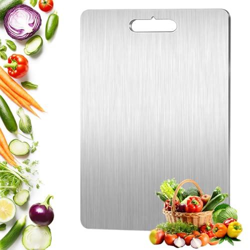 Tagliere in Titanio,S316 Tagliere Acciaio Inox, Doppio Lato per Alimenti,Cutting Board per Verdura,Frutta,Panes(34x23cm)