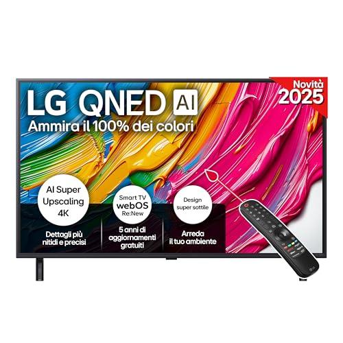LG QNED AI QNED86 43 pollici, Smart TV 4K, Processore α7 Gen8, Dynamic QNED Color, Design Super Slim, webOS con AI e telecomando puntatore AI, Gaming con VRR 4K@60Hz, 43QNED80A6A 2025