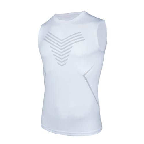 AMZSPORT Canotta Compressione da Uomo Sport Senza Maniche Base Layer Asciugatura Rapida Top Bianco L