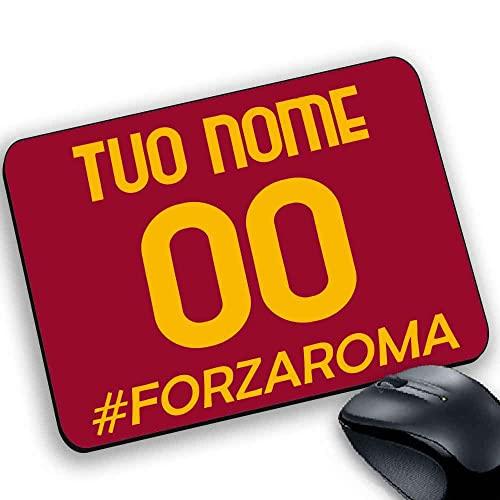 Tappetino per il mouse, Mouse pad Gadget personalizzabile con nome e numero, prodotto compatibile per tifoso Giallorosso Stile maglia adatto a Roma #forzaroma(2)