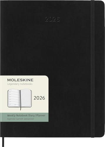 Moleskine Weekly Planner, Agenda Settimanale 2026 12 Mesi Con Spazio Per Note, Con Copertina Morbida e Chiusura Elastica, Formato XL 19 x 25 cm, Colore Nero