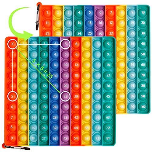 Pop On It 10x10 con Numeri MEINRAUM Poppit 2 in 1 Grande Poppit Fidgettoys Antistress Push Bubble Sensoriale Giocattolo in Silicone Rainbow Toy per Bambini e Adulti