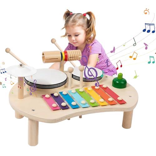 BASAMOU Strumenti Musicali Bambini 1 2 3 4 5 Anni Tamburo Bambino Musicale Batteria Bambini Xilofono Percussioni, Giochi Montessori Bambini Giocattolo Legno Bambina Regalo Compleanno,Natale,Pasqua