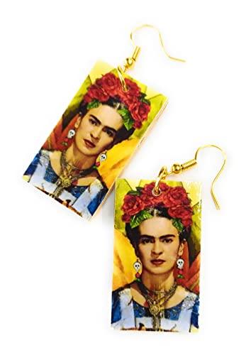 Orecchini Decoupage Realizzati a mano ispirati a Frida - Idea Regalo per Donna e Ragazza - decoupage Giallo e Rosso