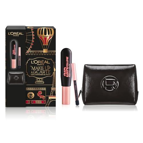 L'Oréal Paris Pochette Regalo Make Up à La Carte con Mascara Volumizzante Air Volume 30H Extra-Nero e Mini-Matita Occhi, Per i Tuoi Look Festivi, Con Elegante Beauty Case in Vernice Nera