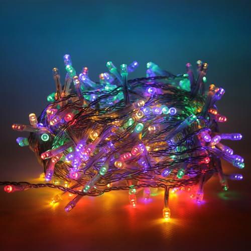 Luccika serie stringa luminosa di luci da 15 Metri con 300 Led Multicolore per albero di Natale da Esterno ed Interno controller 31V con 8 giochi di luce e Memoria cavo trasparente