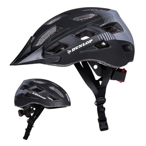 Dunlop Casco Bici - Casco Ciclismo Regolabile da 55 a 58 cm - Caschetto Bici taglia M - Casco MTB Uomo e Donna con Illuminazione a LED e 3 Modalità di Luce - Nero