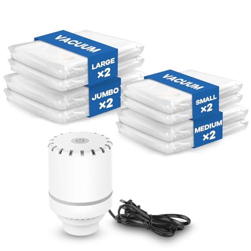 Sacchetti Sottovuoto Vestiti con Pompa Elettrica, Confezione da 8 (2 jumbo, 2 grandi, 2 medi, 2 piccoli), Sacchi Sottovuoto Piumoni per Coperte, Piumino, Cuscini, Trapunte, Viaggi, Traslochi