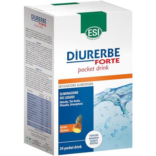 ESI - Diurerbe Forte, Integratore Alimentare a Base di Ananas e Tè Verde, Favorisce la Diminuzione del Ristagno di Liquidi, Senza Glutine e Vegano, Gusto Ananas, 24 Pocket Drink