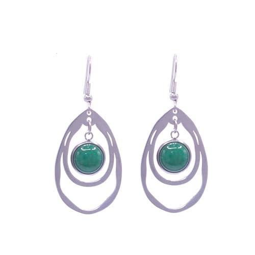 NILUXE DESIGN - Orecchini Pietra Naturale - Orecchini Pendenti Donna a Forma di Goccia - Acciaio Inossidabile Argento con Pietre Semipreziose e Gemme Amuleto Portafortuna(Giada verde)