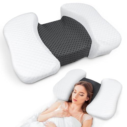 HOMCA Cuscino per Dormire Sulla Schiena, Cuscino di Bellezza Anti-invecchiamento, Antiacne e Anticrespo, Cuscino Cervicale in Memory Foam, Federa Rimovibile e Lavabile, Nero