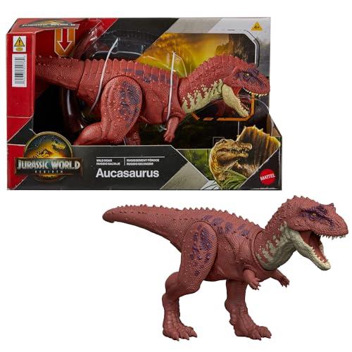 Mattel Jurassic World La Rinascita - Aucasaurus Ruggito Selvaggio, dinosauro giocattolo con movimento della bocca multidirezionale azionato con la coda e suoni, snodato, gioco digitale, JGB88