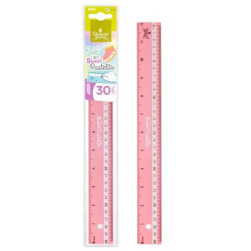 Quijete - Righelli di plastica Sweet Pastelito, misure da 9 a 30 cm, colori pastello, con astuccio di plastica, per uso scolastico o universitario, 30 cm, rosa