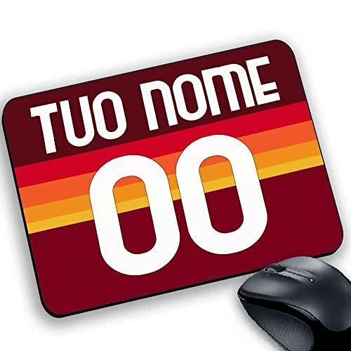 Tappetino per il mouse, Mouse pad Gadget personalizzabile con nome e numero, prodotto compatibile per tifoso Giallorosso Stile maglia adatta a Roma
