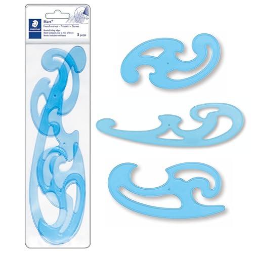 Staedtler Mars - Curvilinee per Disegno Tecnico, Set di Tre Forme in Plastica per Disegnare Curve di Raggio Variabile, Set di Stencil Geometrici Ideali per Scuola Ufficio e Studio Artistico, 3 Pezzi