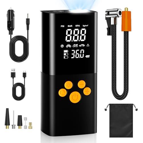 160PSI Compressore Aria Portatile 10000mAh,Portable Electric Air Compressor auto con 5 Modalità, Schermo LCD Digitale e Torcia LED, Pompa Elettrica per Bicicletta, Auto, Moto, Monopattino, Palloni