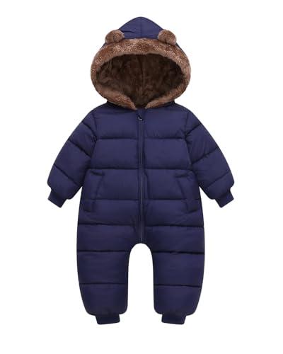 JiAmy Tutina da neve per neonati invernale, calda tutina per neonato con cerniera, pagliaccetto in pile imbottito, outfit 6-24 mesi, Blu, 9-12 Monate