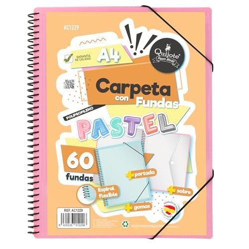 Starplast Cartella Buste Spirale Flessibile - 60 buste trasparenti, A4, chiusura elastica, copertina in polipropilene, copertina personalizzabile, per uso scolastico e ufficio - colore Rosa Pastello