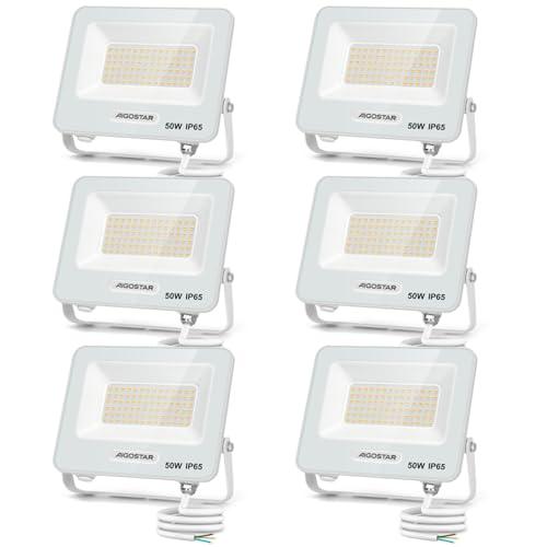 Aigostar Faretto LED da Esterno 50W, 4500LM, Faretti LED Esterno Naturale 4000K, Luce di Sicurezza Impermeabile IP65, Per Giardino, Cortile, Garage, Corridoio, Confezione da 6