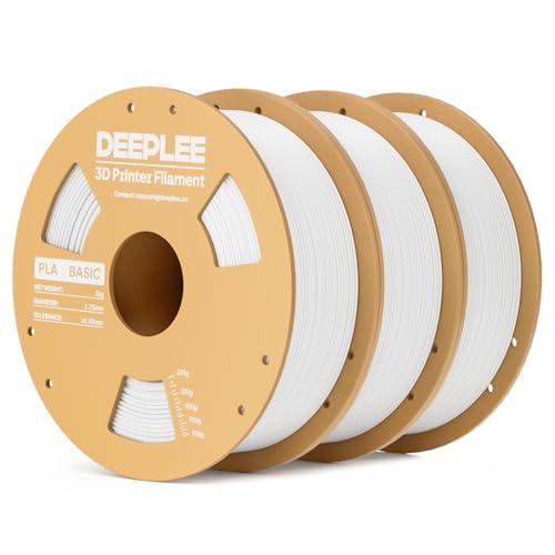 DEEPLEE PLA Basic 1,75mm Filamento,precisione ±0.02mm.Avvolto perfettamente e anti-ostruzione.Compatibile con la maggior parte delle stampanti FDM,bianco,3kg.
