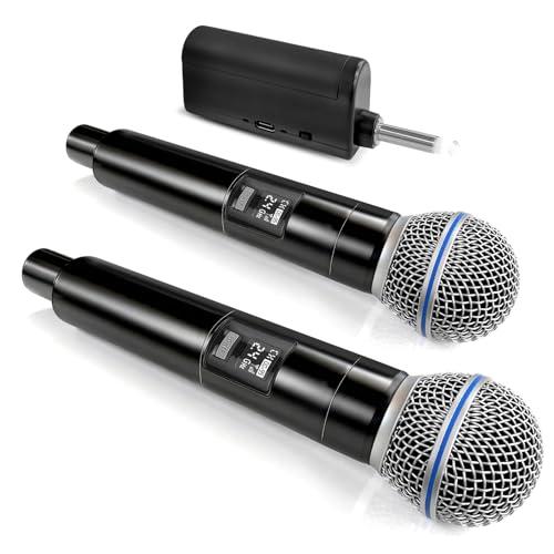 AMFUN Microfono Wireless Karaoke, Microfono Karaoke, Microfono con Nonnessione chip Uno a Uno, Portata 160 FT, Microfoni per Canto, Discorso, Feste, Chiesa