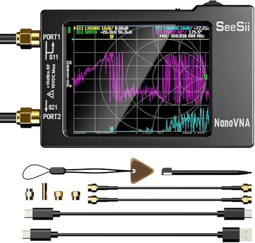 Seesii NanoVNA-H Analizzatore di Rete Vettoriale, Analizzatore di Antenna V3,6 10KHz-1,5GHz MF/HF/VHF/UHF per Parametri S, Rapporto di Onda Stazionaria di Tensione e Grafica Smith, Supporto SD Card