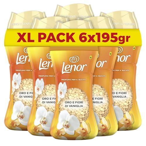 Lenor Profumatore Bucato Lavatrice, Perle Profumate,Oro e Fiori Di Vaniglia, Maxi Formato 6 x 195g, Intensificatore Di Profumo