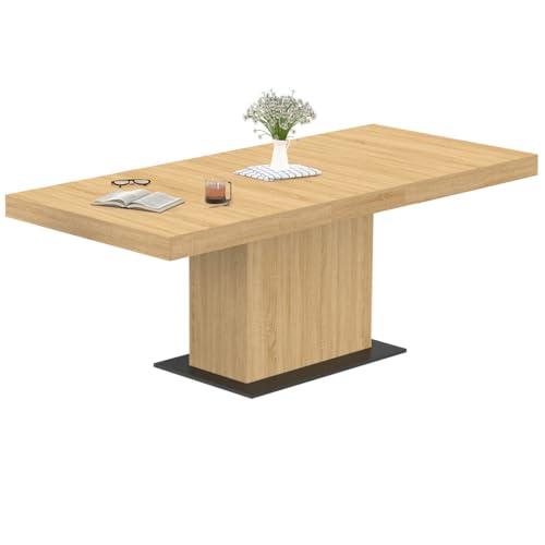 IDMarket - Tavolo da pranzo rettangolare allungabile EDEN 6-10 persone in legno e base nera 160-200 cm