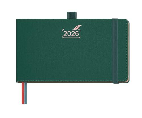 BEZEND Agenda 2026 Settimanale Tascabile 9,4 x 16,7 cm - 1 Settimana 2 Pagine da Gen a Dic 2026, Piccola Formato Orizzontale con Vista Verticale, Bordo in Oro Rosa, Portapenne - Verde Foresta