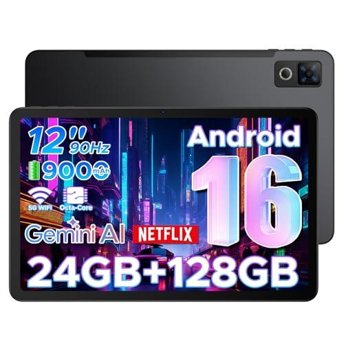DOOGEE U12 Tablet 12 Pollici, Tablets Android 16, 90Hz 2000*1200 24GB RAM+128GB ROM/TF 2TB, Octa-Core PC, 5G WiFi/9000mAh/Gemini AI/Widevine L1/13MP+8MP/OTG/BT5/FACE ID/Doppi altoparlanti/3.5mm Jack