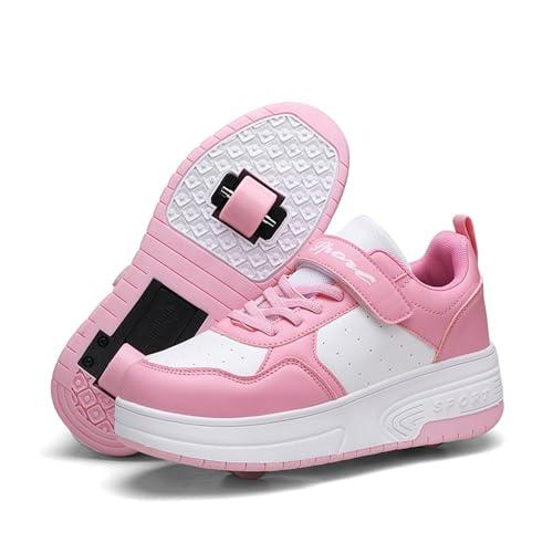 Scarpe da Skateboard a Due Ruote per Ragazze e Ragazzi, Scarpe da Ginnastica con Ruote Retrattili, Scarpe Pattini per Bambini, Perfette per Feste, Compleanni, Pasqua, Natale