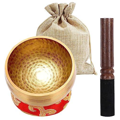 Set con Campana Tibetana, 8CM Campane Tibetane Fatto a Mano con Bastoncini di Legno, Cuscino Della Ciotola Del Suono e Custodia in Tessuto, per Meditazione Yoga Musicoterapia Decorazione Interna
