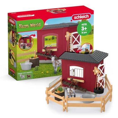 schleich Farm World | Stalla delle capre 42726 | Set con stalla, Capra, Capretto, recinto & Accessori | Figure di Animali realistiche | Idea Regalo Bambini | Giocattolo Fattoria dai 3 Anni | 31 Pezzi