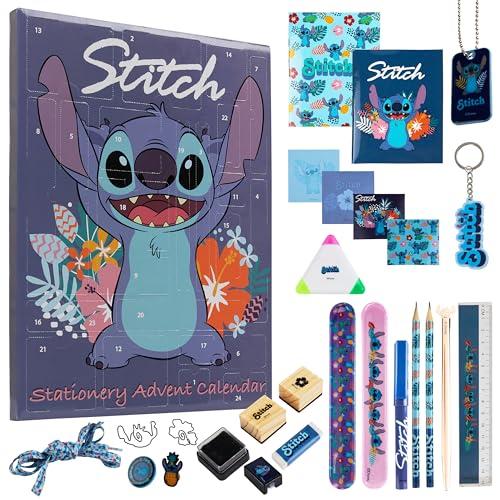Disney Stitch Calendario Avvento 2025 Cancelleria e Accessori Countdown Natale Calendari Avvento 24 Sorprese Collana Portachiavi Penna Braccialetti (Blu Stitch Cancelleria)