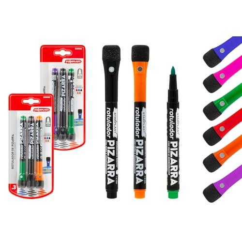Starplast 3 Pennarelli Lavagna Bianca con Magnete - Pennarello BROCHIN, 7 colori, punta rotonda 2,0 mm con gomma, colori assortiti
