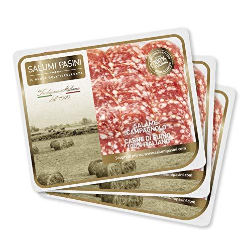 Salame Campagnolo Salumi Pasini® | 3 Vaschette | 70 gr cad. | Carne 100% Italiana | Senza Glutine e Lattosio