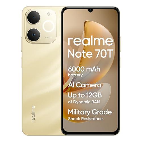 realme Note 70T Smartphone, 4+128GB, Batteria di lunga durata da 6.000 mAh, Protezione ArmorShell™, Spessore di soli 7,94 mm, Fino a 4+8 GB di RAM dinamica, NEXT AI, Caricabatterie non incluso, Oro