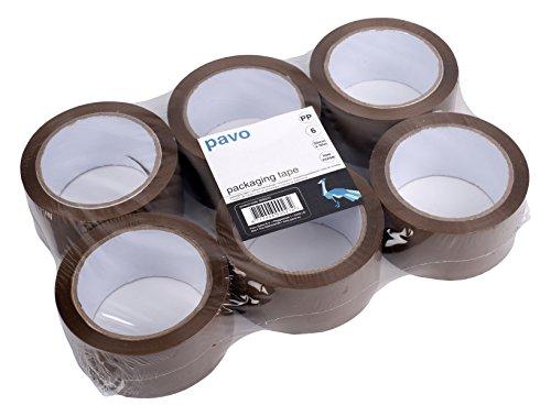 Pavo - Nastri Adesivi 50mmx66m x 6 pezzi, Marrone, Nastro da imballo