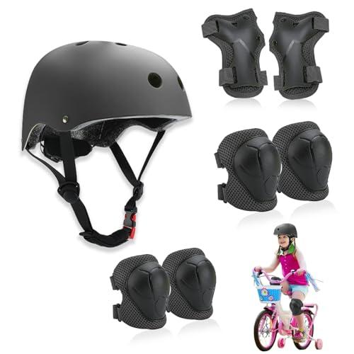Zyluniy Set di Protezioni per Bambini, Conjuntos de Patinajes, traspirante e regolabile, set di ginocchiere per bambini per bicicletta, skateboard, scooter (Nero)