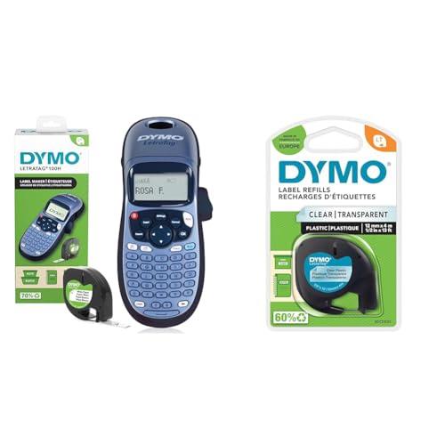 DYMO LetraTag LT-100T Etichettatrice | Macchina etichettatrice palmare & LetraTag etichette originali in plastica – rotolo da 12 mm x 4 m – stampa nera su trasparente