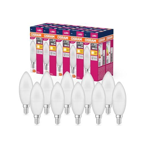 OSRAM Valore a stella a LED Classica lampada LED B60 per base E14, forma delle candele, FR, 806 lm, bianco caldo, 2700k, sostituzione per lampadine da 60w venzionali, non dimmerabile, 10 pacchetti