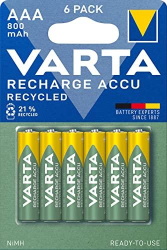 Varta Batteria Ricaricabile AAA MiniStilo, 800 mAh, Confezione da 6 Pezzi, Pre-caricate, Pronte all'Uso