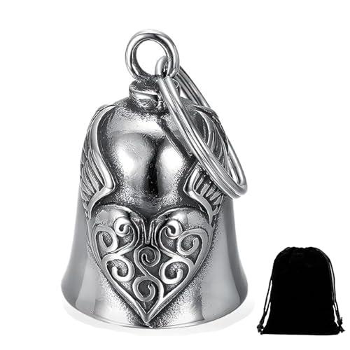 HEYOMI Guardian Bell, campanella da moto in acciaio inox, portafortuna per moto, portachiavi per moto, campana di protezione angelo, campanello da equitazione, portachiavi per benedizione della pace