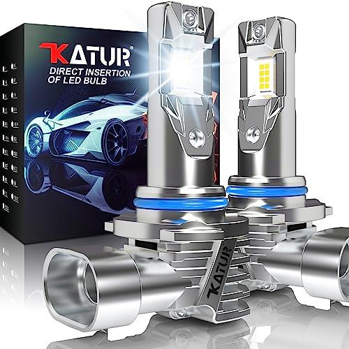KATUR HIR2 LED Lampadine Per Fari, 9012 LED Lampadina 16000LM 6000K Bianco 500% Luminosità Senza Ventola Impermeabile Mini Formato Plug and Play Kit Di Conversione Alogena, Confezione Da 2