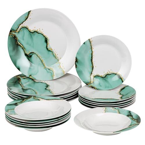 Baroni Home Servizio di Piatti da 18 pezzi in Porcellana, Servito da Tavolo Colorato per 6 Persone, Piatto Fondo, Piano, da Frutta o Dolce, Stile Marmorizzato