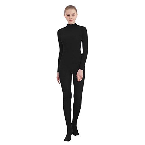 SUPRNOWA Unisex Finto Dolcevita Lycra Spandex Manica Lunga Unitard (S, Nero a Piedi)