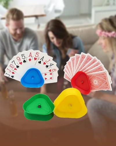 Confezione da 4 porta carte da gioco a mani libere, vassoio in plastica a forma di triangolo per Poker, serate in famiglia e feste, 4 colori